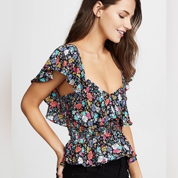 Likely | Lavato Floral-Print Off-the-Shoulder Boho Ruffle Festival Top Size XS - Picture 3 of 11